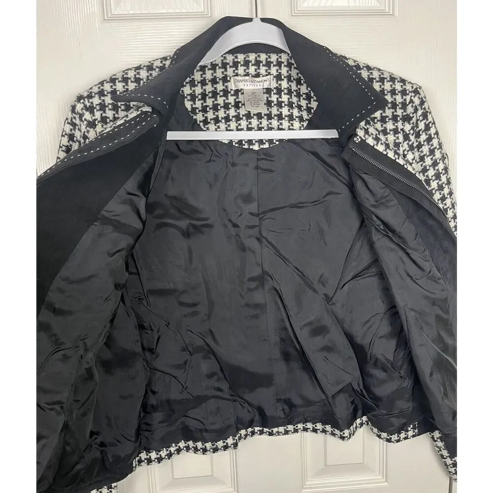 Draper's & Damon's Houndstooth Zip Collard Lined Jacket Blazer‎ Women’s Size 12P